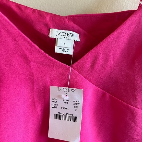 NEW J.Crew‎ Mini Dress Hot Pink Spaghetti Strap Flounce Ruffle - Picture 6 of 13